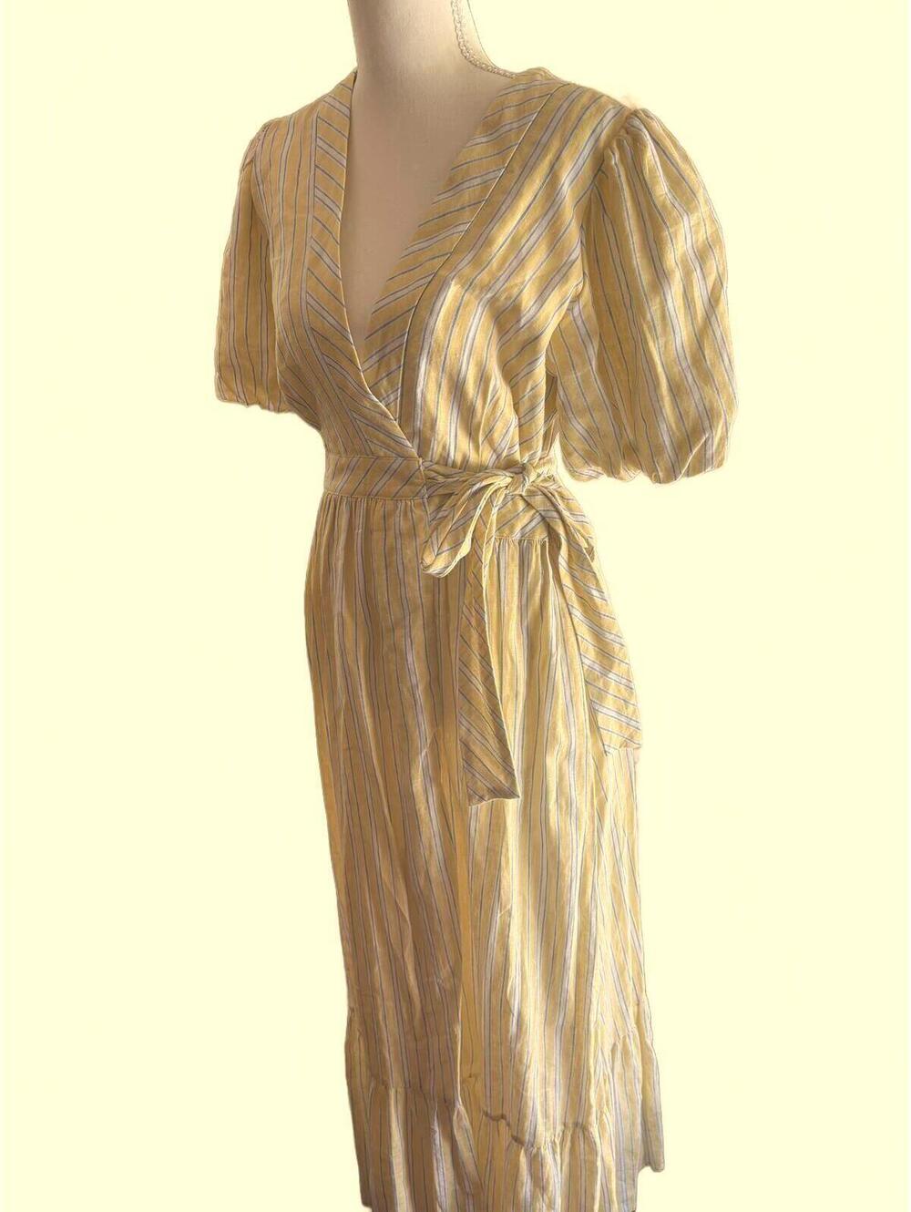 Draper James cottagecore linen blend puff sleeve wrap maxi - Picture 3 of 7